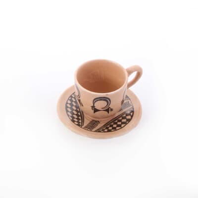فنجان و نعلبکی‎ ‎سفالی‎ ‎‎‎‎نقاشی زیر لعابی‎ ‎‎قهوه ای روشن‎ ‎‎طرح‎ ‎قوچ‎ ‎ ‎‎‎‎